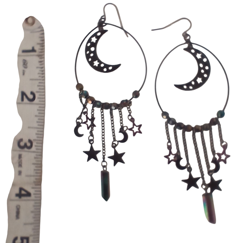 Hot Topic Black Celestial Moon Long Chandelier Dangle Earrings - Picture 5 of 7